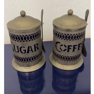 Vintage Savile Row Sheffield Silver Coffee Sugar Jars Cobalt Blue 1950s
